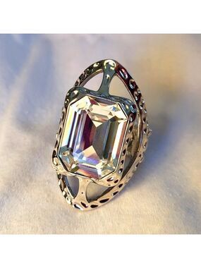 Fifth Avenue Collection " Don't Be Shy" Cocktail Ring Silver and Clear Crystal